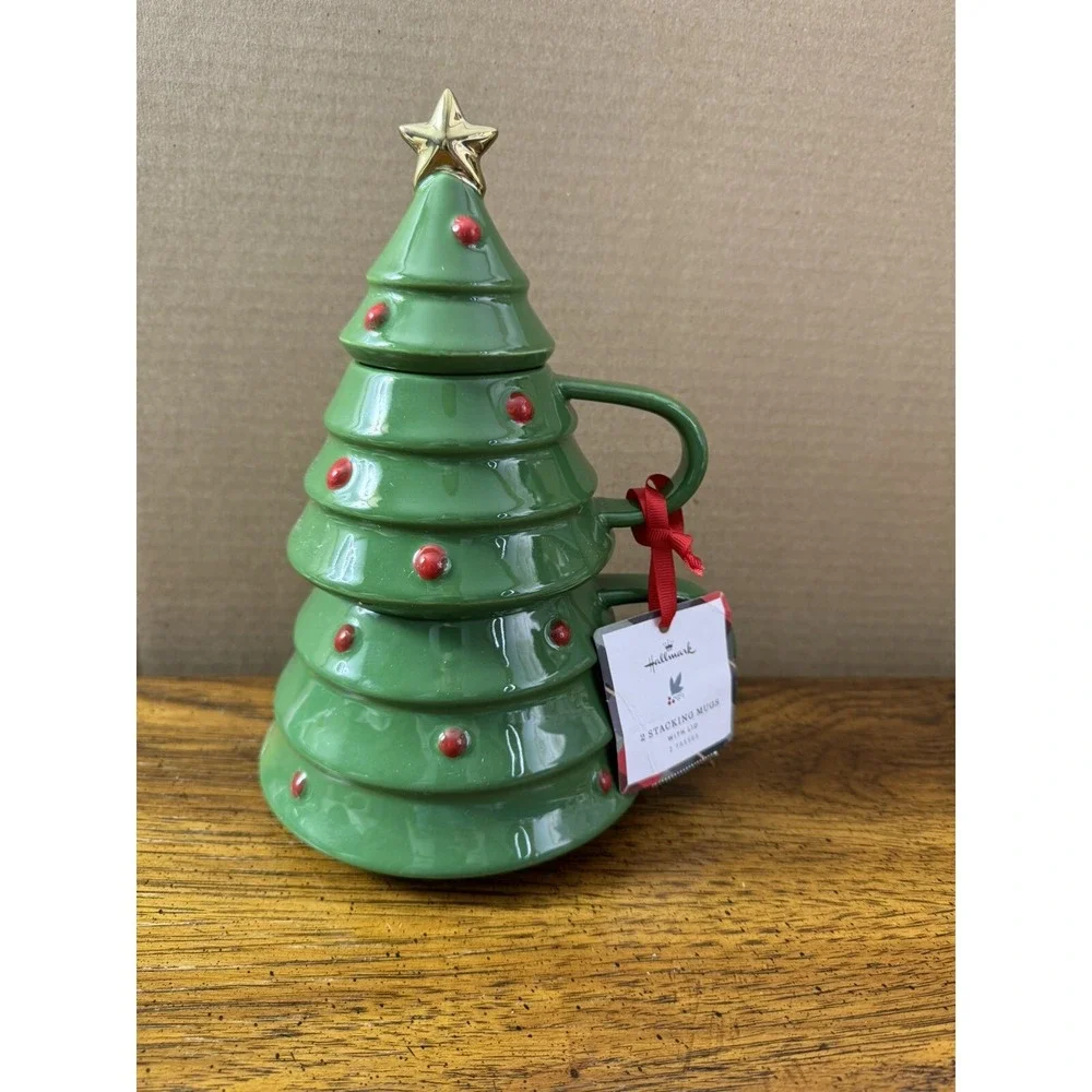 2022 Hallmark Christmas Tree 2‎ Stacking Mugs Holiday Candy Dish